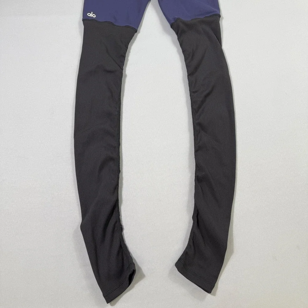 Alo Yoga High-Waist Goddess Leggings Women Small Navy Blue Black Ribbed Gym Run